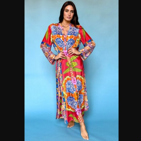 Antica Sartoria Vibrant Multicolor Maxi Dress Italy sz L/XL NWT   /B21 - Picture 1 of 10